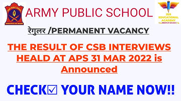 Army Public School udhampur interview result announced 2022||Aps dhardar interview result out 2022