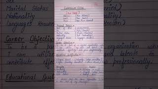 CV format | Curriculum Vitae in English | Cv in English #cv #cvformat #handwritingskills #ytshorts