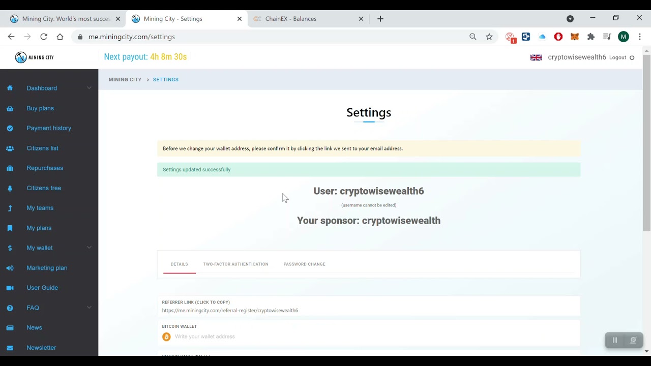 Withdraw Bitcoin Vault From Mining City To ChainEx - YouTube
