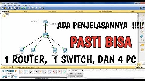 Menghubungkan 1 Router, 1 Switch dan 4 pc.