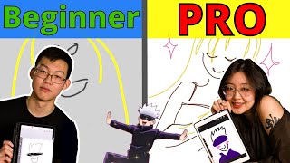 Drawing Anime Characters IN UNDER 1 MINUTE | Beginner vs. Pro