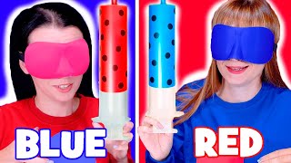 ASMR Red Candy VS Blue Candy Race with Closed Eyes Mukbang