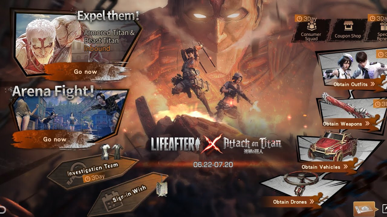 LifeAfter X Attack on Titan crossover Arena Battle - Female Titan Slayer 