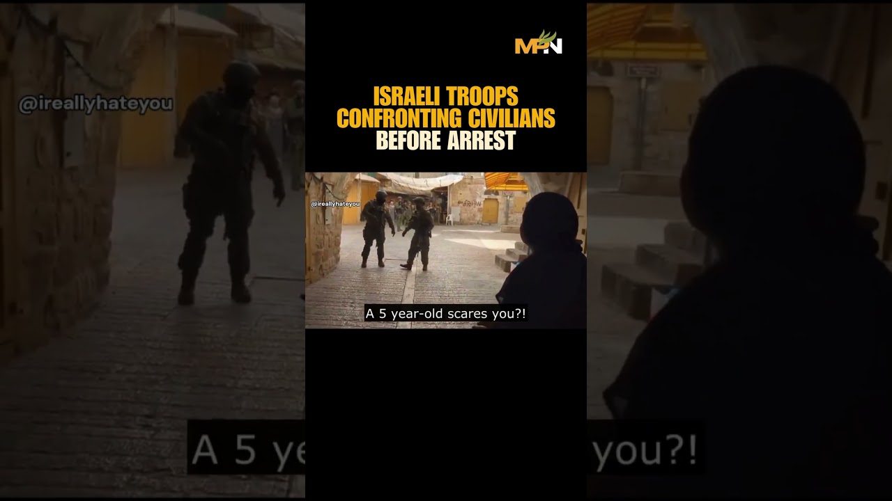 Israeli soldiers intimidate Palestinian girl & her grandma: "You feel brave hiding behind guns?"