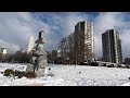 Snow in Downtown Vancouver BC Canada. Winter 2020. Oceanfront City.