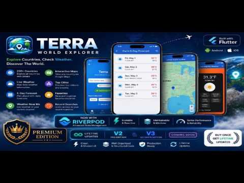 Terra - World Explorer App | Flutter Travel App Template with GPS & Maps | Riverpod
