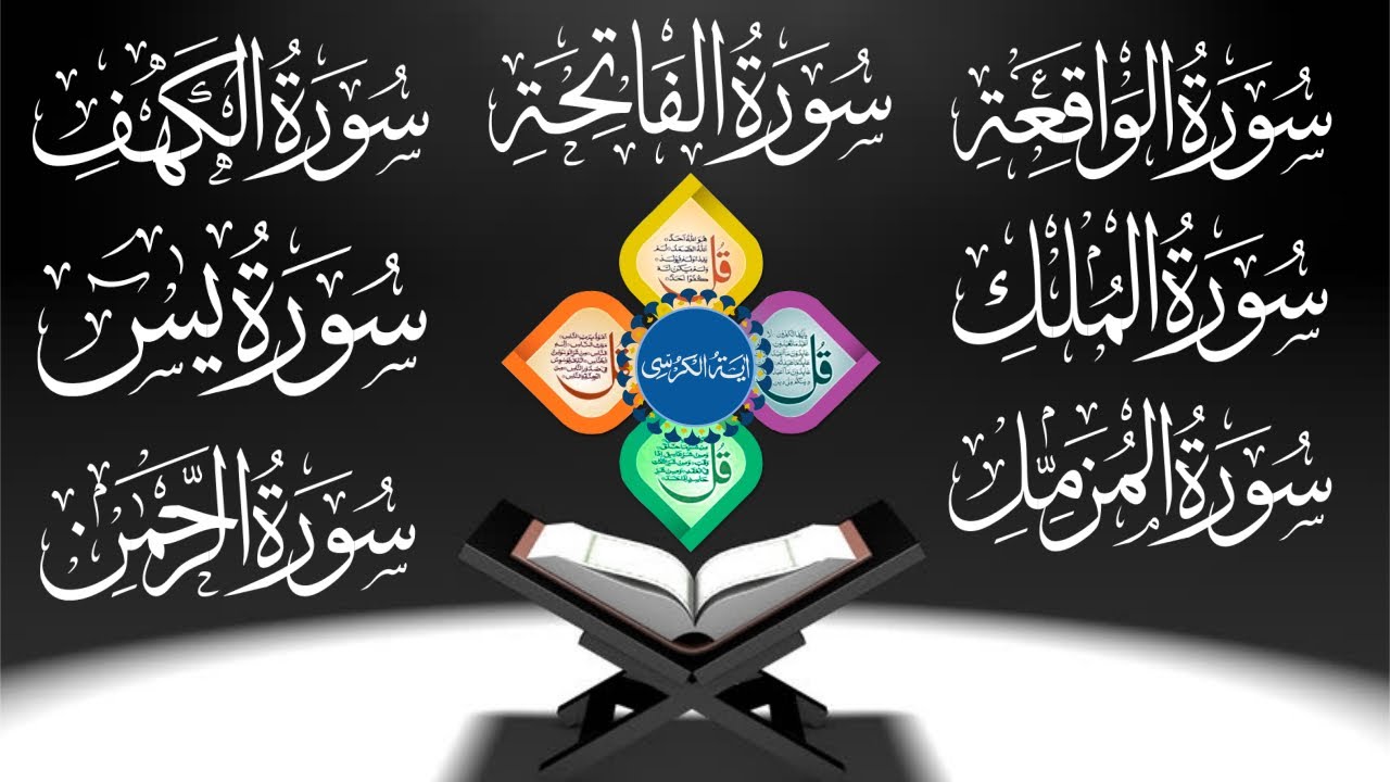 Surah Kahf  Surah Yaseen  Surah Rahman  Waqiah  Mulk  Muzammil  Fatiha  4 Qul  Ayatul Kursi