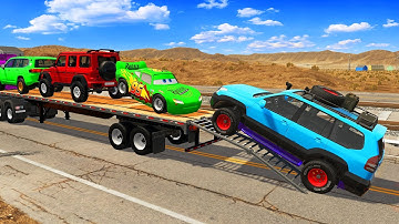 Flatbed Truck Mcqueen  Transportation with Truck   Pothole vs Car #018   BeamNG Drive