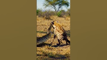 Giant Python attacks Hyena in savanna but the hyena can