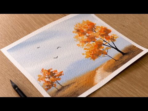 Watercolor Painting for Beginners | Autumn Landscape Scenery | Step by Step Tutorial