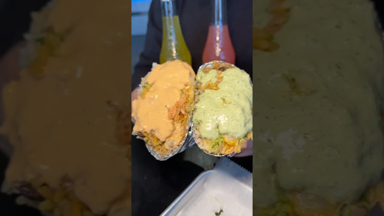 SHREDDED CHICKEN & SWEET SPICY SHRIMP LOADED BURRITO from Adobo Mexican Grill in NYC!! #DEVOURPOWER