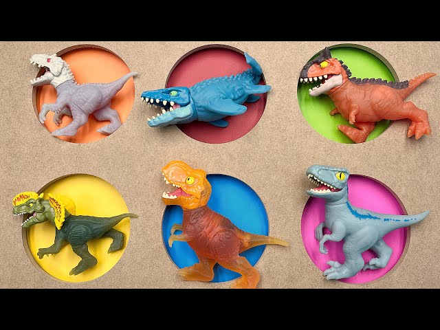 6 Dinosaur Punch Box | T-Rex Mosasaurus Velociraptor Blue class=