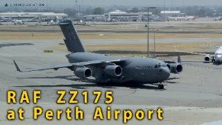 Royal Air Force (ZZ175) Boeing C-17 arriving on RW24 at Perth Airport.