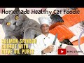Healthy cat food homemade fine dining   carrot spinach salmon puree 
