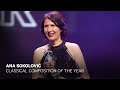 Ana Sokolović wins Classical Composition of the Year  | Live at the 2019 JUNO Gala Dinner &amp; Awards