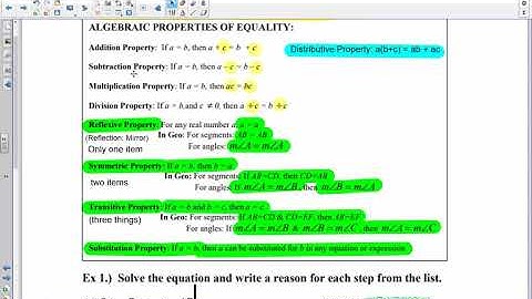 Geometry 2.5 Reasoning with Properties of Equality