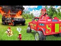 Braxton ans ryder  play fireman on power wheels fire trucks and police cars for kids