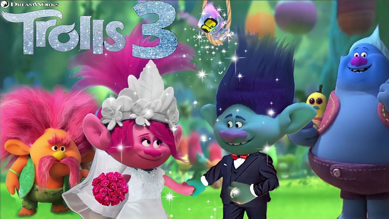 TROLLS 3 BAND TOGETHER Movie scene. Poppy and Branch's wedding in