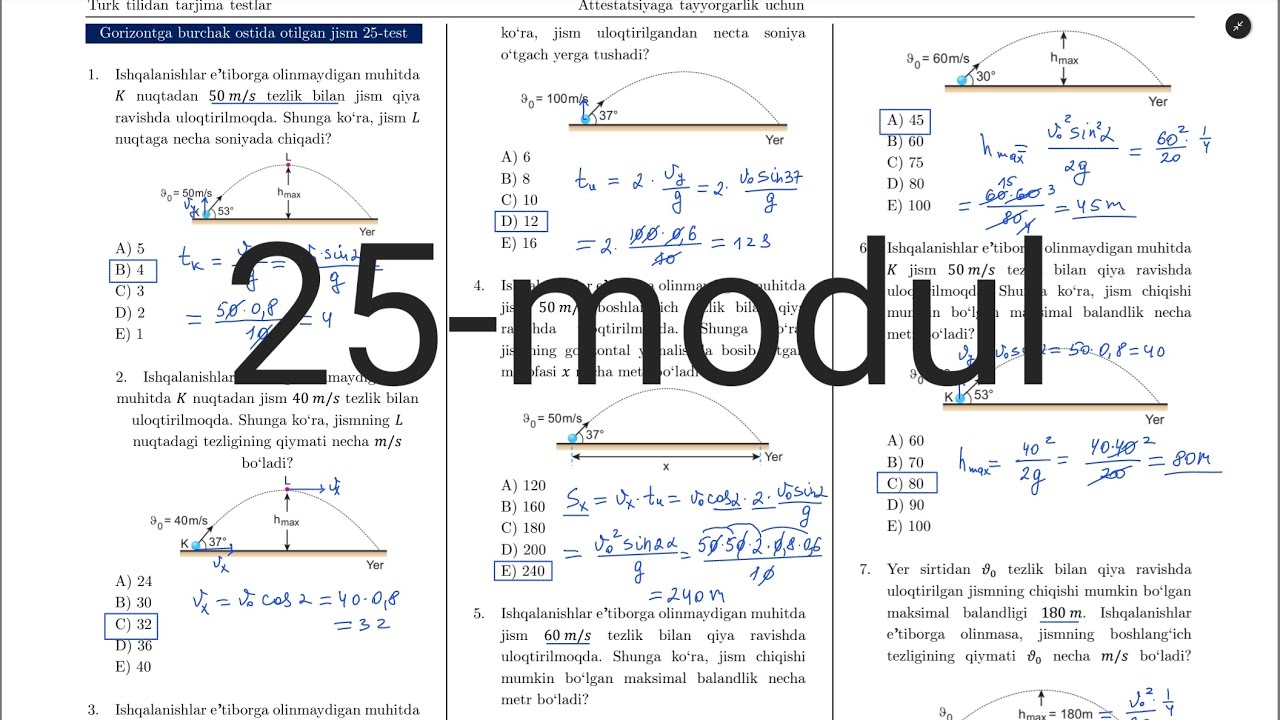 25 - modul yechimlari. Turkcha Ayt-fizika tarjima kitobi