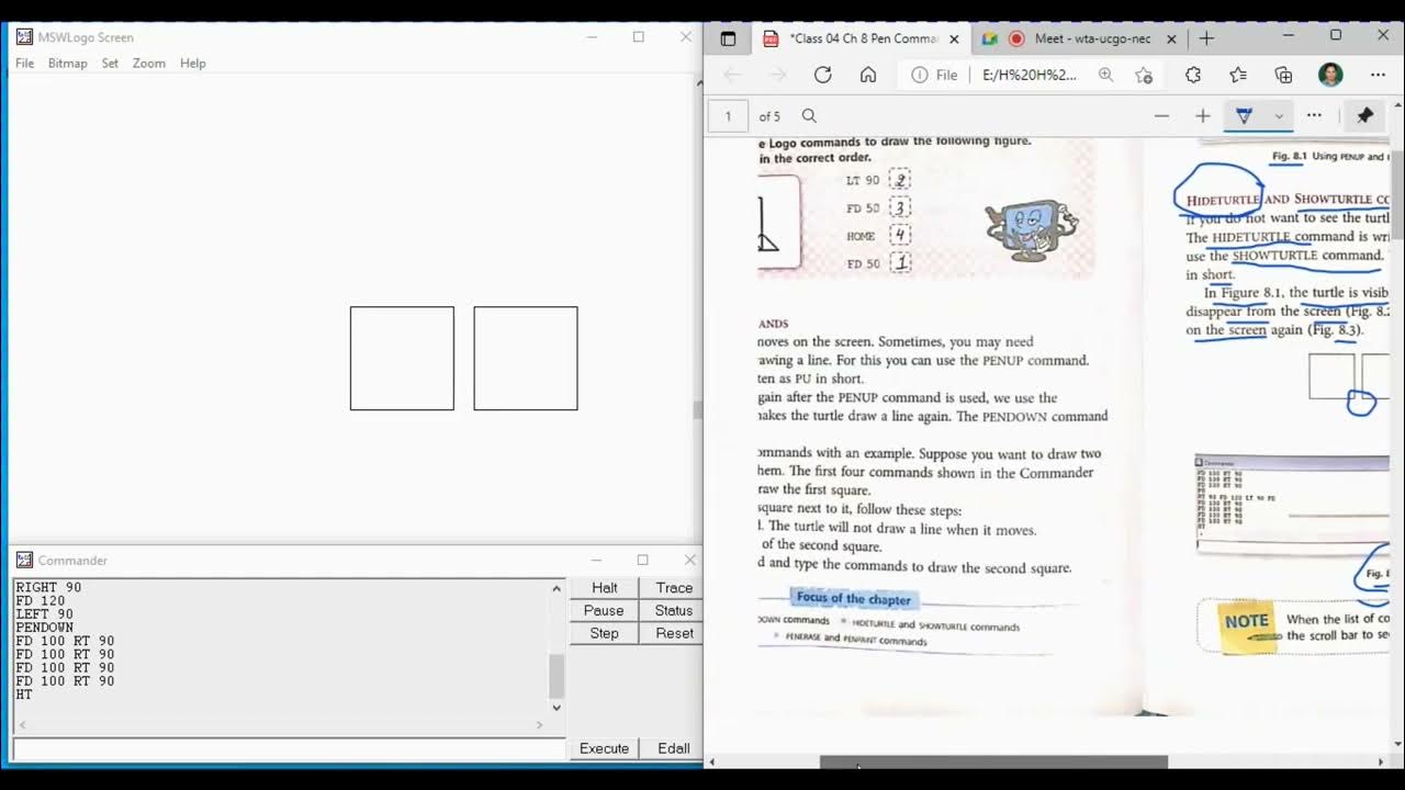 Pen Commands in MSWLogo Turtle Software Part 02 Hide Show turtle Pen Erase command