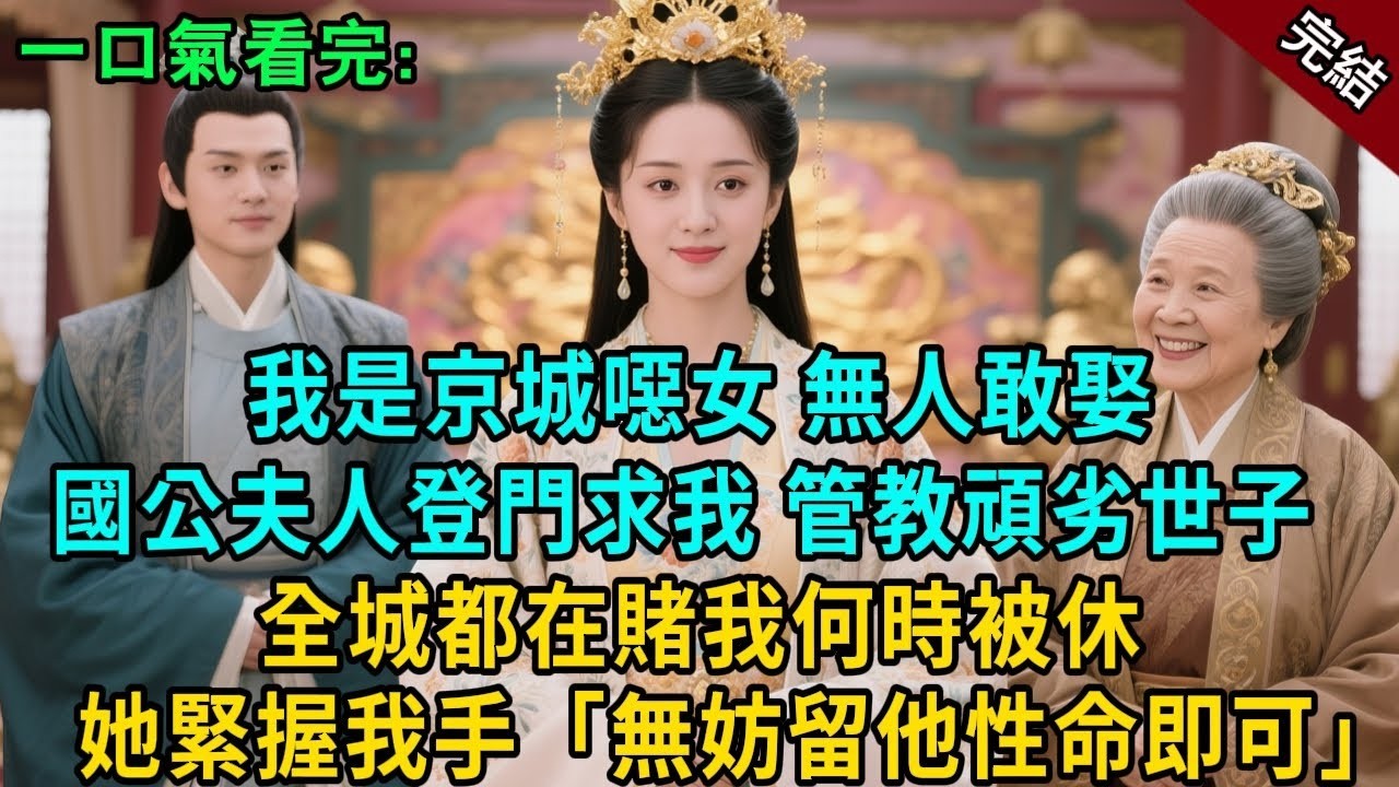 完結古言爽文：我是京城噁女，無人敢娶國公夫人登門求我管教頑劣世子。全城都在賭我何時被休，她緊握我手：「無妨，留他性命即可」#小説 #原創 #有聲小說 #古風 #爽文 #大女主 #逆襲