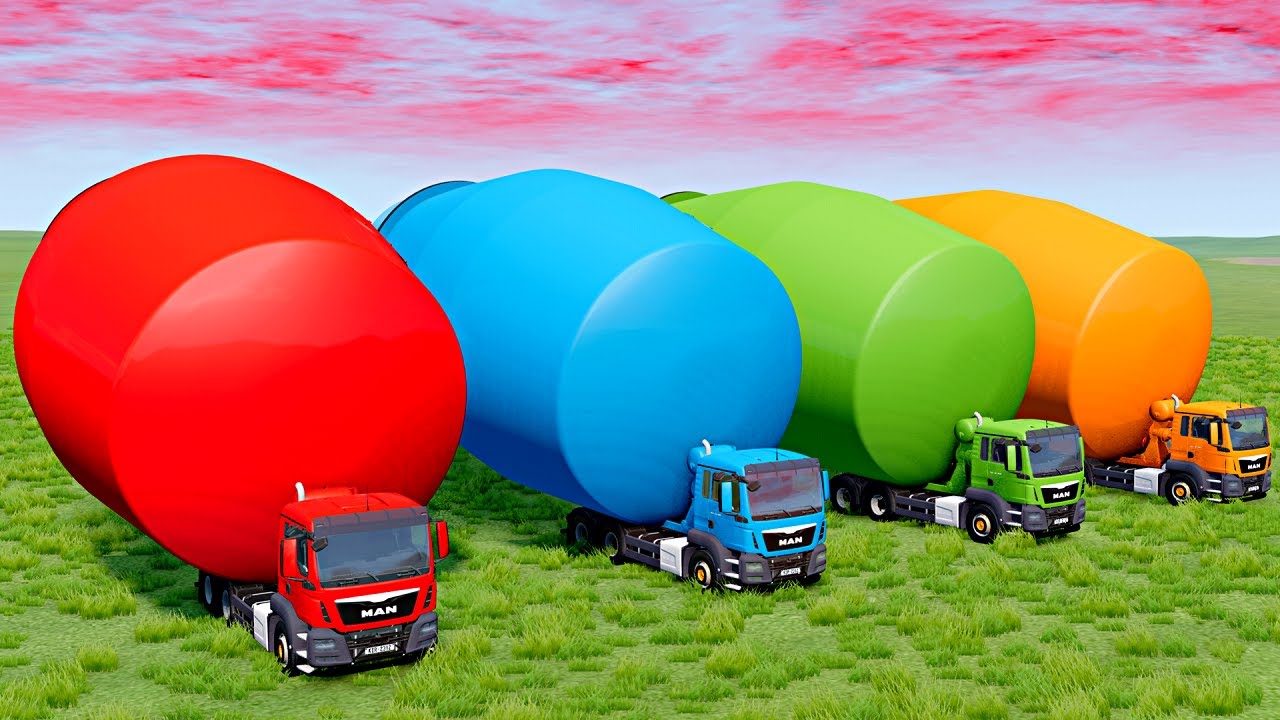 TRANSPORTING & DESTROYING MAN TRUCKS with Huge Cement Mixer | Downhill Madness – BeamNG.Drive