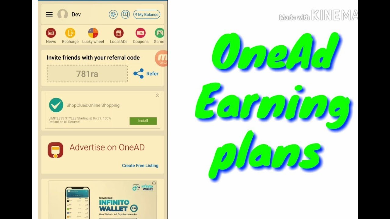 OneAd earning plan