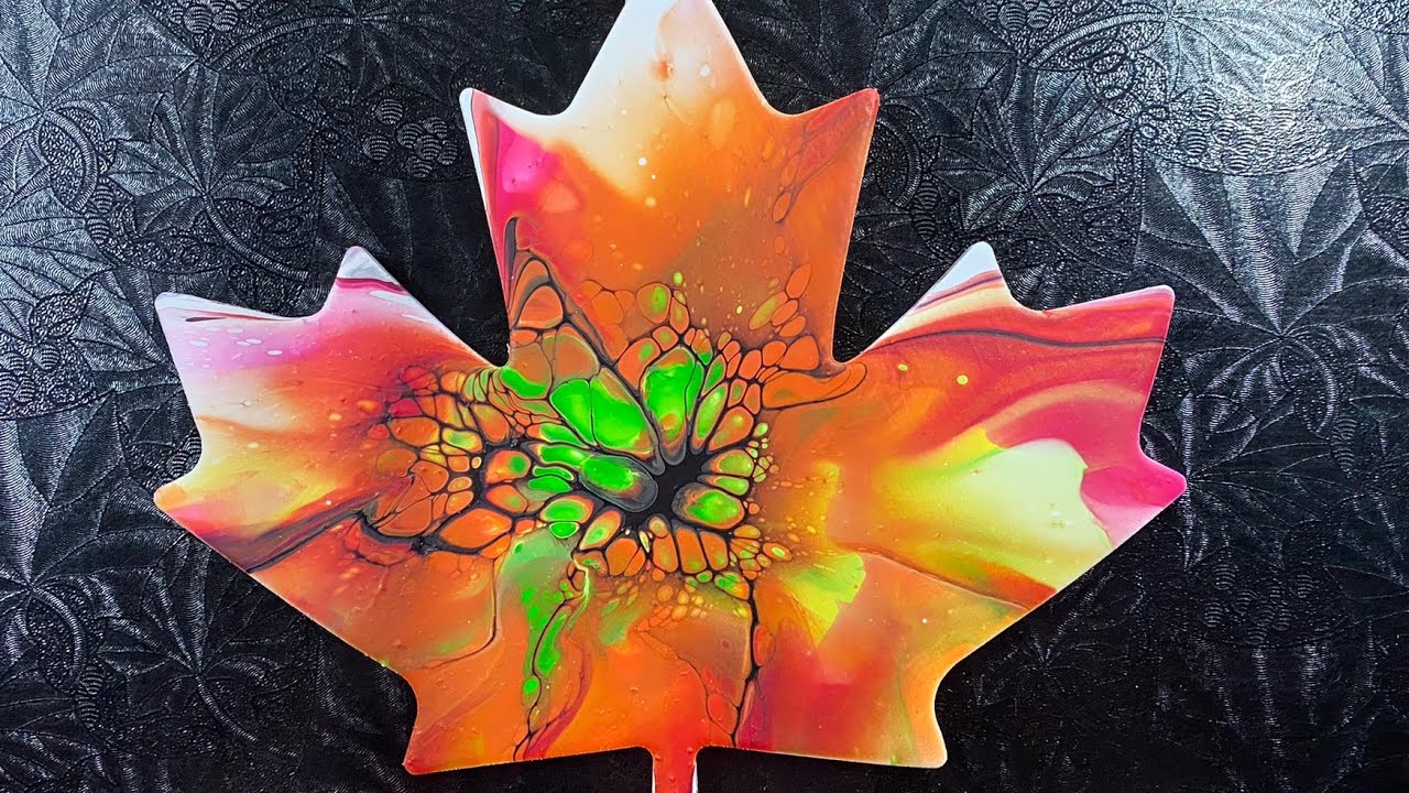 (1249) Bloom Technique, Maple Leaf, Acrylic Paint Pouring, Fluid Art ...