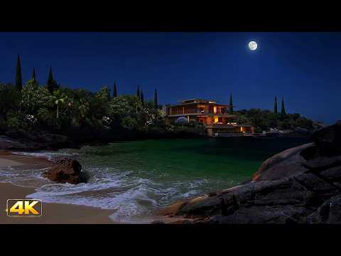 🌊 4K 10 Hours - Soft Ocean Waves for Restful Sleep: Dark Night Beach Ambience to Cure Insomnia