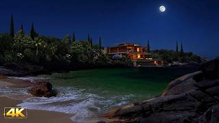 🌊 4K 10 Hours - Soft Ocean Waves for Restful Sleep: Dark Night Beach Ambience to Cure Insomnia screenshot 3