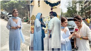 Soon to be married Surbhi Chandna & Karan Sharma At a temple to seek blessings Before  marriage!