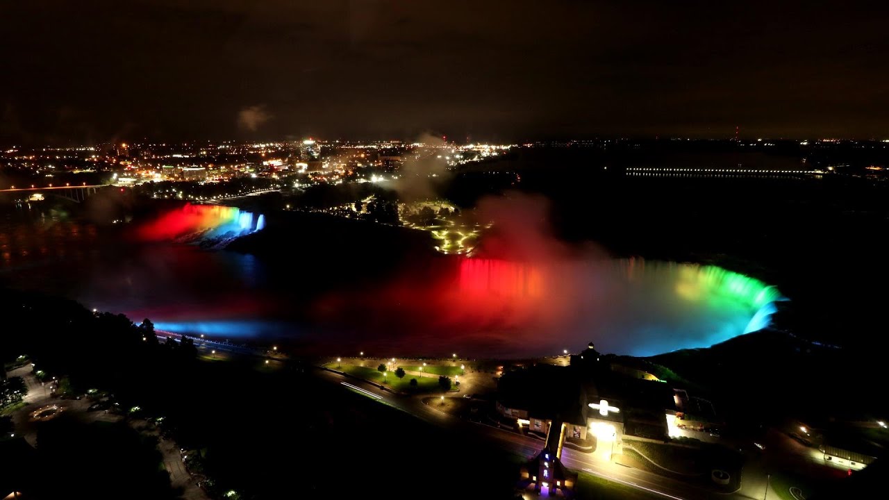 Niagara Falls Sunrise, Sunset, Night Illumination Light Show - YouTube
