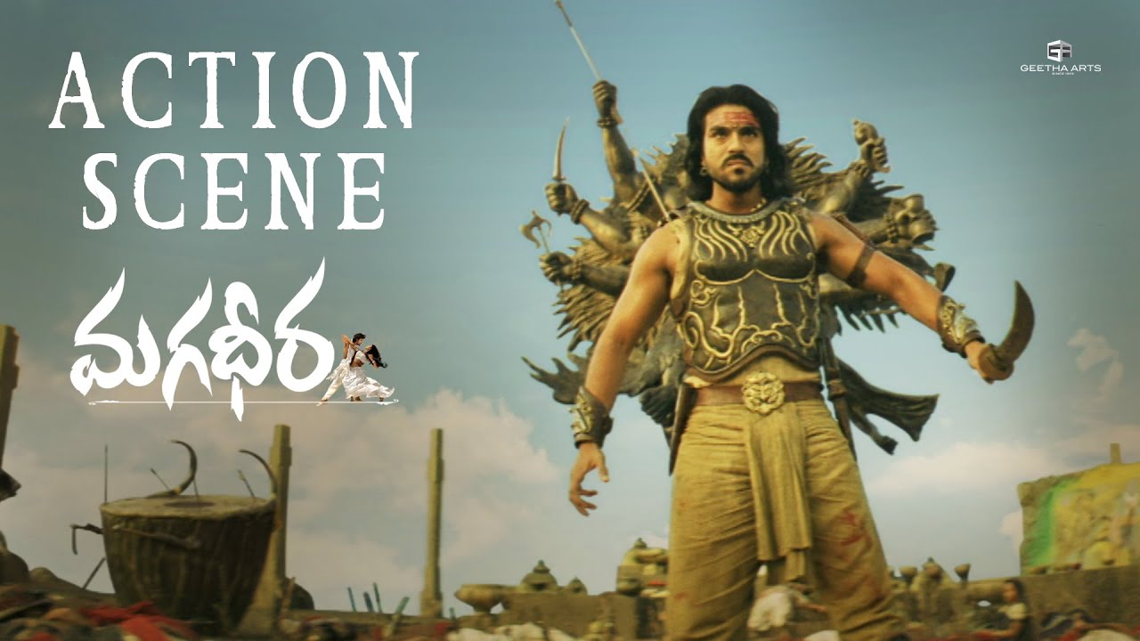 Magadheera  100 Soldiers Action Scene  Ram Charan Kajal Aggarwal DevGill SriHari  SS Rajamouli