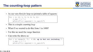 UWA CSSE Core Python Programming - For Loops