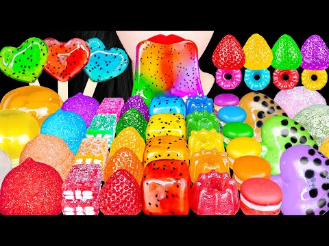 ASMR RAINBOW DESSERTS 신기한 무지개 디저트 RAINBOW DRINKS DRAGON FRUITS KOHAKUTO SHEET JELLY EATING MUKBANG먹방