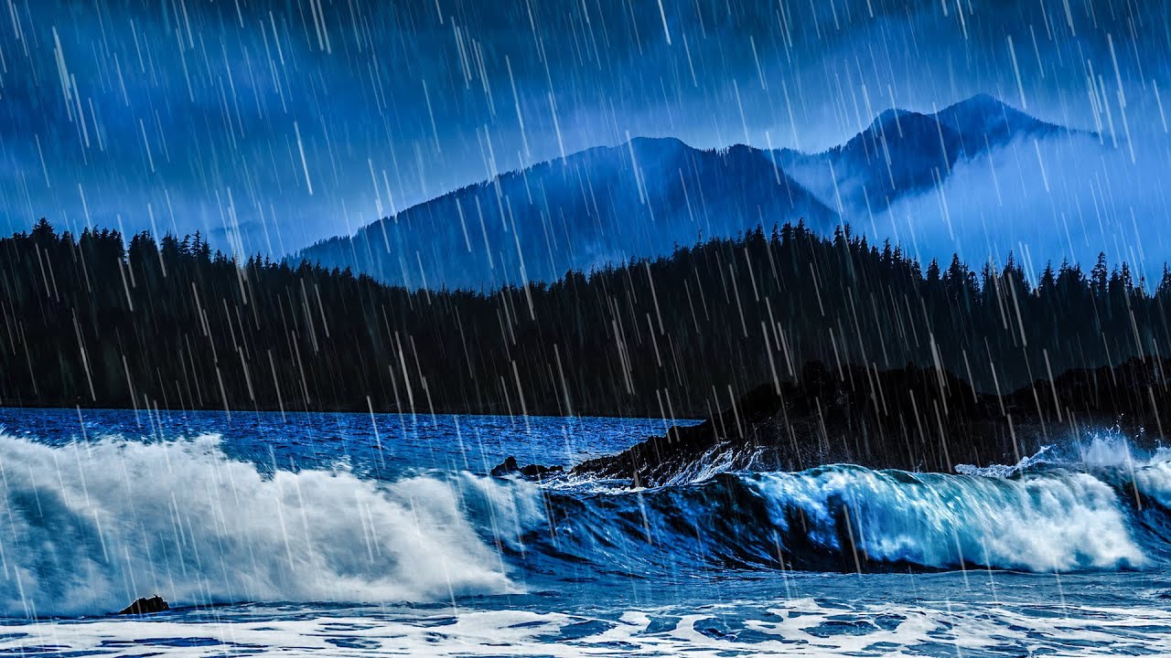 Rain Noise & Ocean Sounds for Deep Sleep! | Rain Ambience & Large Ocean Waves