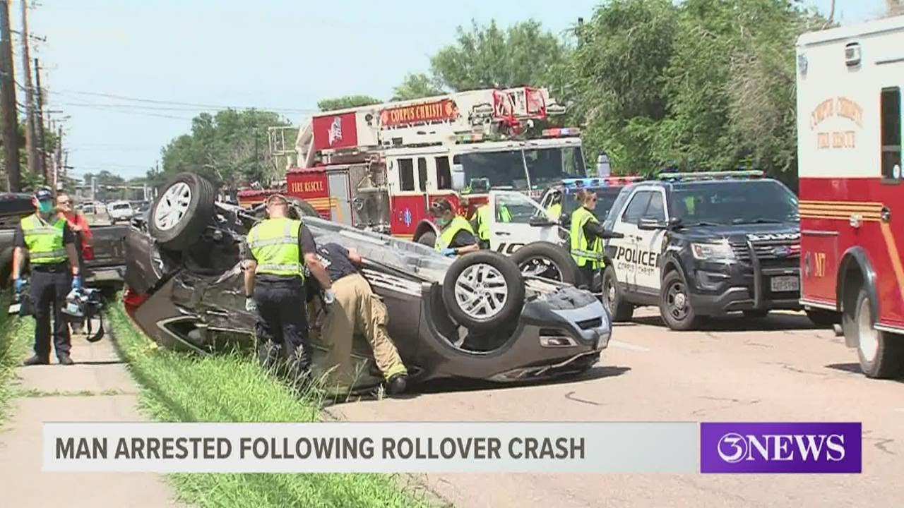 Man in his 60s arrested for DWI, causing rollover accident