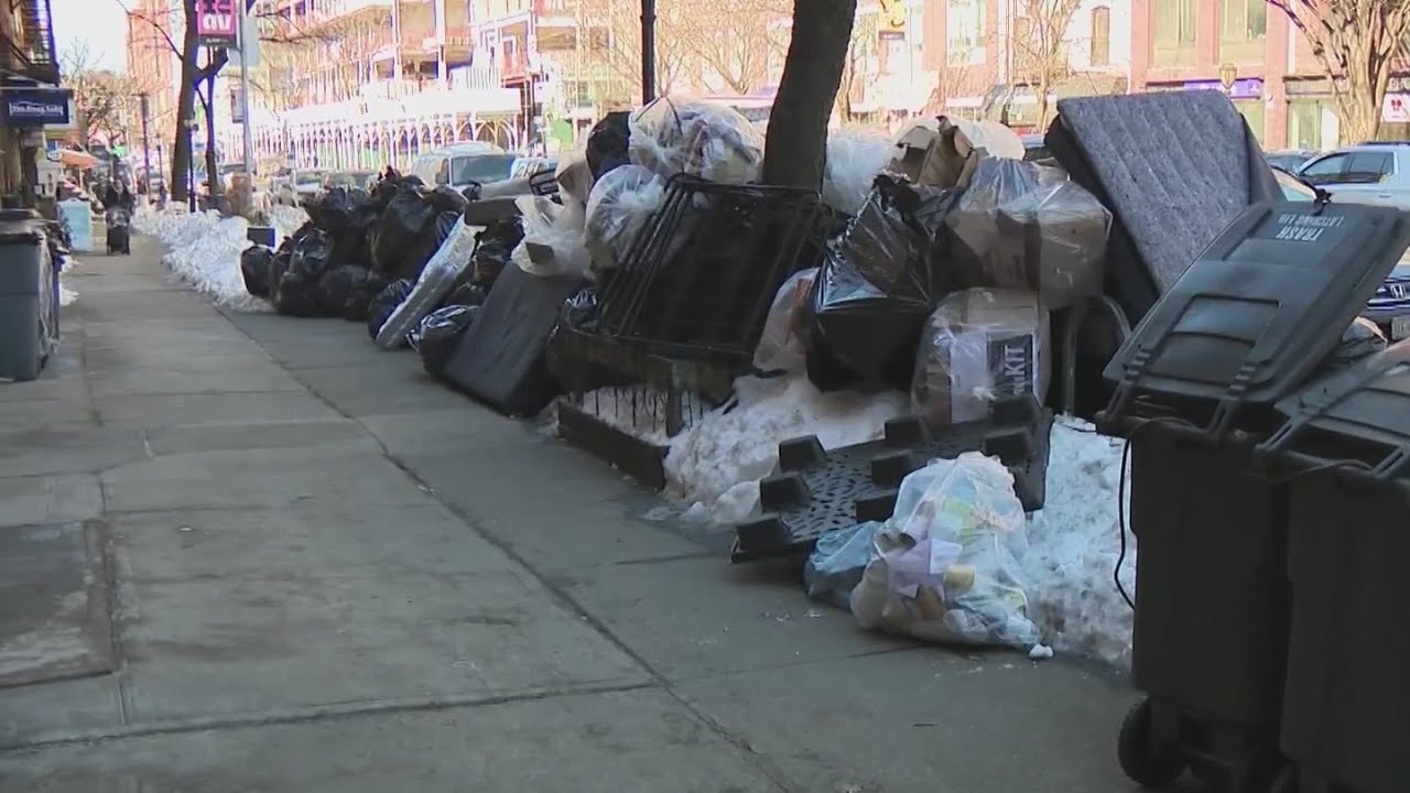 Trash piles up after snow as NYC crews step up collection 