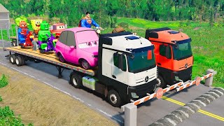Flatbed Trailer Truck Potholes Transport Car Portal Trap Rescue - Cars vs Speed Bumps - BeamNG.drive screenshot 5