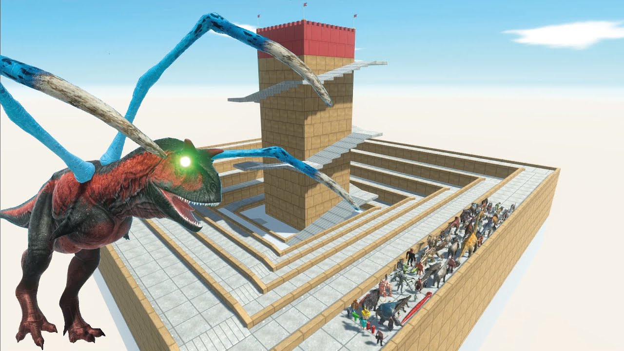 ESCAPE FROM ALIEN CARNOTAURUS - DOWNHILL & TOWER COURSE  - Animal Revolt Battle Simulator