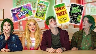 DISNEY ZOMBIES CANDY CHALLENGE. ADDISON VS ZED VS BONZO VS ELIZA (Totally TV Characters)