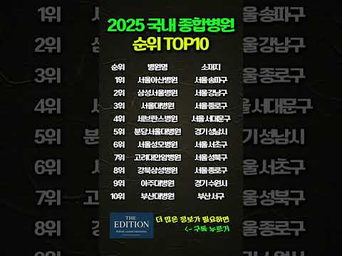 2025 대한민국 종합병원 순위 TOP10 (의료진·시설·신뢰도 기준)