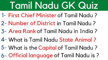 Tamil Nadu Gk Questions and Answers // Tamil Nadu Gk Quiz in English, Indian state Gk