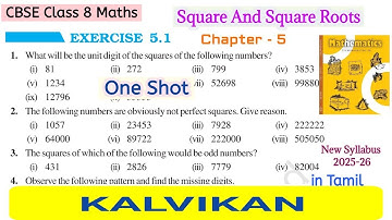 Cbse Class 8 Square And Square Roots Introduction And Exercise 5.1 One Shot in Tamil by Kalvikan