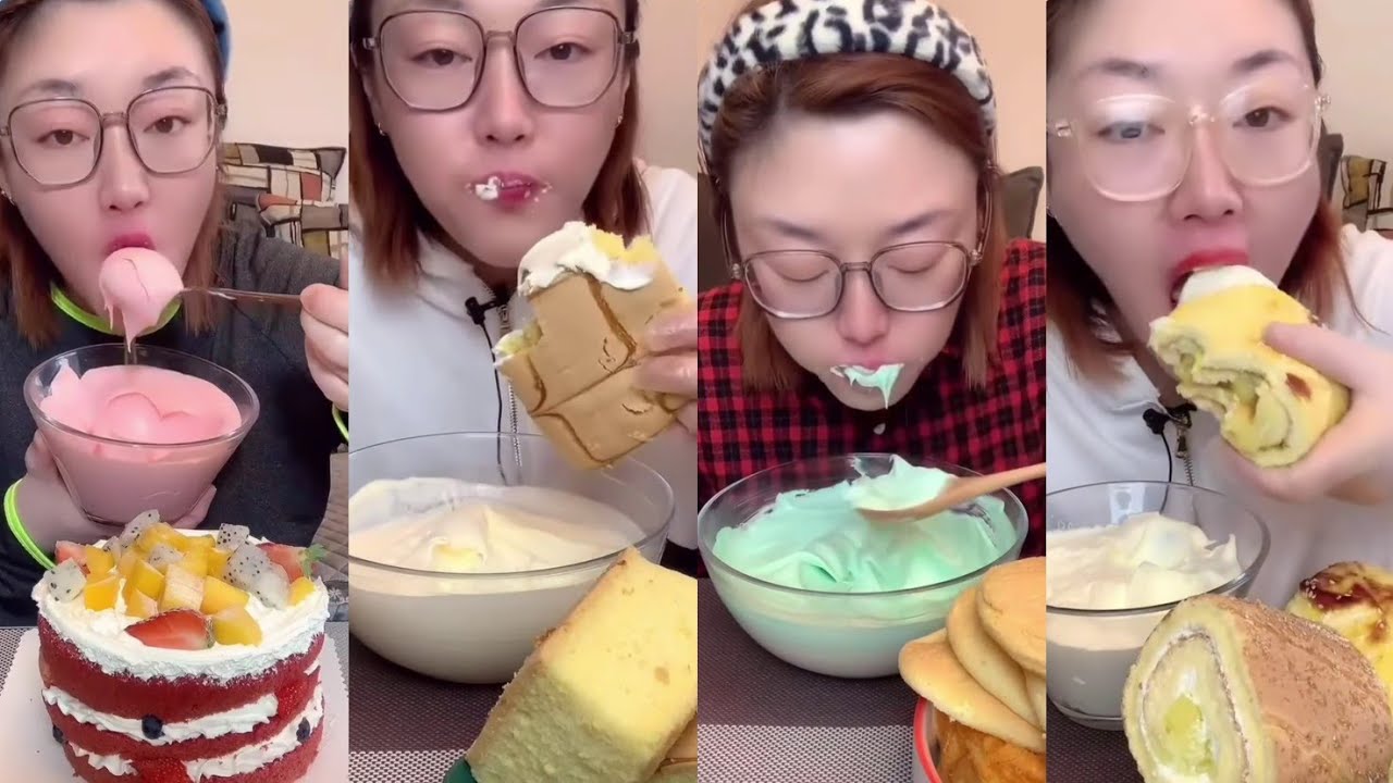 孙秀秀- WHIPPED CREAM DIPPING compilation #2 || *Subtitled* ASMR Chinese Dessert Mukbang 디저트 먹방 吃播