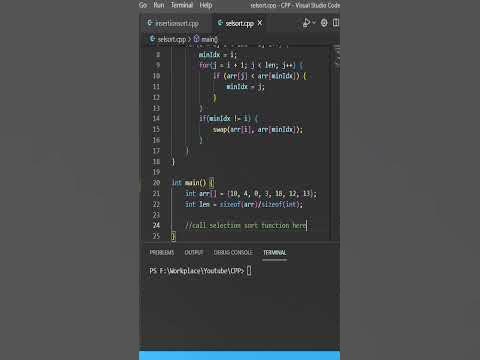 Selection sort program in C++ - YouTube