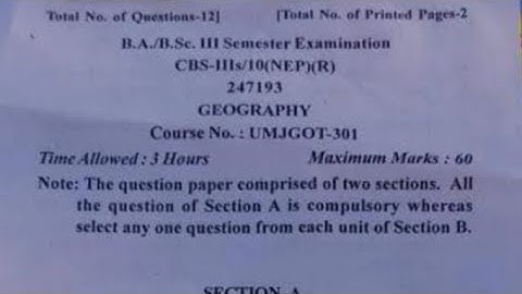 3rd semester NEP major Geography previous years question papers Jammu University.