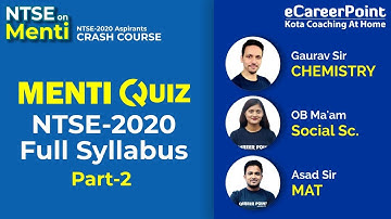 Menti-Quiz NTSE 2020 Full Syllabus Part- 2 | Class 9 & 10 | Career Point - NTSE