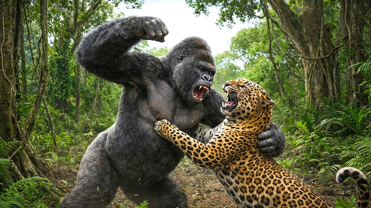Wildlife Survival Story: King Kong Father Ultimate Battle vs Deadly Leopard to Save His Child