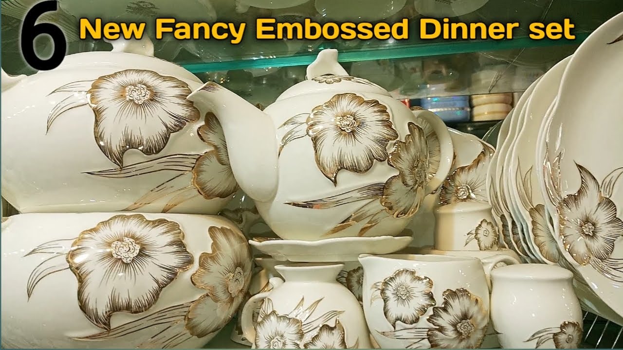 6 new fancy Embossed Dinner Set by Zeeshan crockery store..